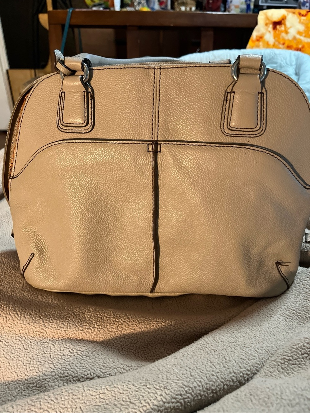 Tignanello Taupe Pebbled Double-Handle Dome Satchel